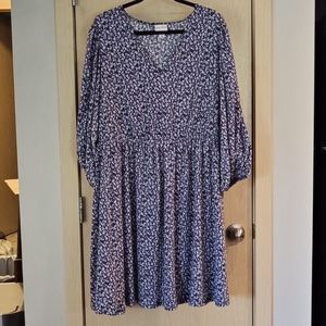 Ava & Viv Blue Floral Dress 3/4 Sleeve Above-Knee 1X
